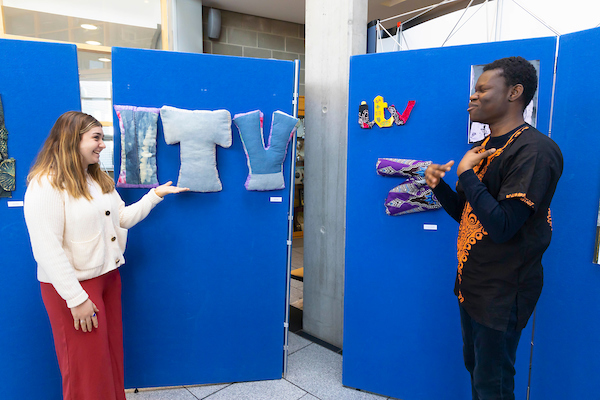 SETU Sustainability in the Arts Festival. Pictured are Beth O'Neill and Kolawole Arogundade Visual Communication Students. Picture: Patrick Browne. Picture: Patrick Browne